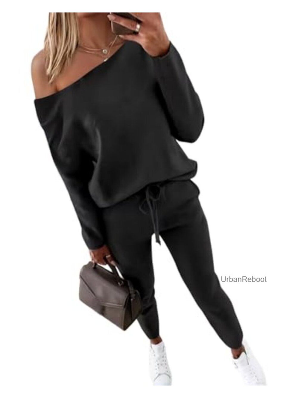 Women's 2 Piece Lounge Set Off Shoulder Top Jogger Pants Soft Fall Travel Outfit